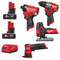 Milwaukee 12v 4 Piece Kit Combi Drill, Impact Driver, Sander & Jigsaw - 2 x 6.0ah Batteries
