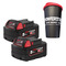 Milwaukee M18B5 18V 5.0ah Red Lithium-Ion Batteries (Twin Pack) and Powertoolmate Travel Mug