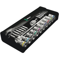 Wera 8100 SC 8 Zyklop Metal Ratchet Set with Switch Lever, 1/2" Drive, Metric, 28pc