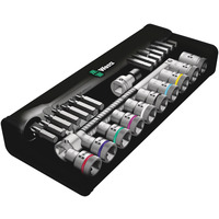 Wera 8100 SC 10 Zyklop Metal Ratchet Set with Push-Through Square, 1/2" Drive, Imperial, 28pc