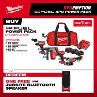Milwaukee M18ONEPP4A3-503B 18v Fuel One-Key 4pc Kit (CLAIM FREE BLUETOOTH SPEAKER VIA MILWAUKEE REDEMPTION)