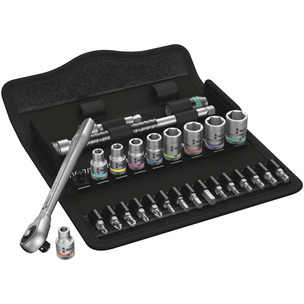 Wera 8100 SA 10 Zyklop Metal Ratchet Set with Push-Through Square, 1/4" Drive, Imperial, 28pc 