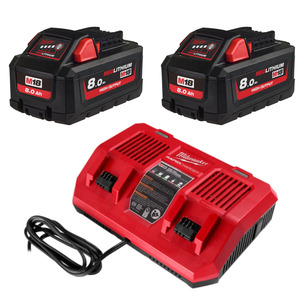 Milwaukee M18HB8 x 2 18v 8.0ah High Output Battery Twin Pack and Dual Bay Charger Energy Kit 