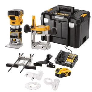 Dewalt DCW604P2 18V XR Brushless Router/Trimmer with Extra Bases (2 x 5.0Ah Li-Ion Batteries, Charger & Case)