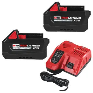 Milwaukee M18HB5 XC5 High Output 5.0ah Battery Twin Pack & M12-18FC 12V-18V Multi-Voltage Rapid Charger