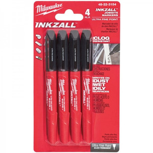 Milwaukee 48223154 Inkzall Fine Tip Marker Pens - Black (Pack of 4)