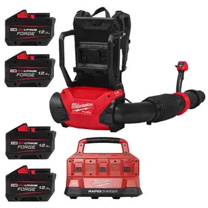 Milwaukee M18F2BPB-0 18v Fuel Dual Battery Backpack Blower Kit- 4 x 12.0ah Forge Batteries & 6 Bay Rapid Charger
