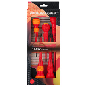 Vessel 5 Piece Ball Grip Insulated VDE Screwdriver 2005PBE