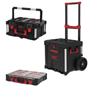 Milwaukee 4932498651 Packout Rolling Drawer, 4932464079 Large Toolbox & 4932464082 Organiser Case