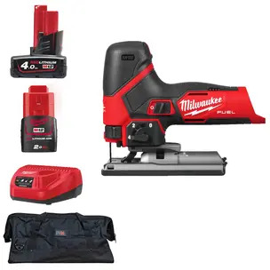 Milwaukee M12FJS-0 12v Fuel Bodygrip Jigsaw Kit - 4.0ah & 2.0ah Battery, Charger & PTM Bag