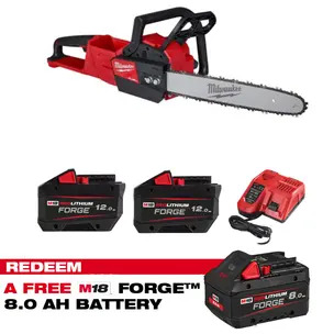 Milwaukee M18FCHS-0 18V Fuel Chainsaw Kit - 2 x 12.0ah Forge Batteries & Charger (CLAIM FREE 8.0AH FORGE BATTERY VIA MILWAUKEE REDEMPTION)