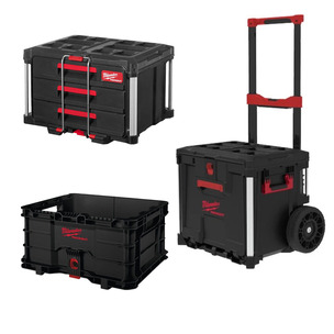 Milwaukee 4932498651 Packout Rolling Drawer, 4932472130 3 Drawer Tool Box & 4932471724 Crate