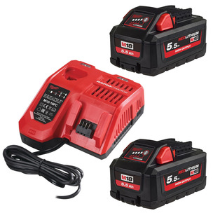 Milwaukee M18HB5 18v 5.5Ah High Output Battery Twin Pack and Fast Charger Energy Kit 