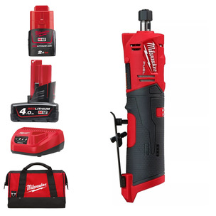 Milwaukee M12FDGS-422B 12V Fuel  Straight Die Grinder Kit (1 x 2.0Ah battery, 1 x 4.0Ah battery, Charger & Toolbag)