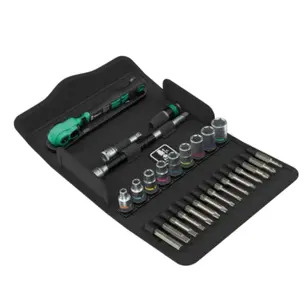 Wera 8100 SA 15 Zyklop Comfort Ratchet Set, Reversing Lever, 1/4" Drive, Imperial - 28 Pieces
