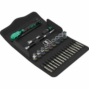 Wera 05005541001 8100 SA 14 Zyklop Comfort Ratchet Set, Reversing Lever, 1/4" Drive, Metric - 28 Pieces
