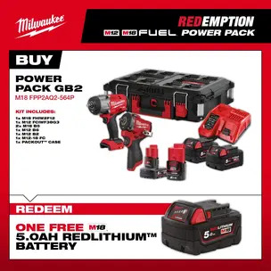 Milwaukee M18FPP2AQ2-564P 18v 1/2" / 12v 3/8" Fuel Impact Wrench Twin Kit Packout Case