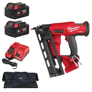 Milwaukee M18FN16GA-0 Fuel 16G Angled Finish Nailer 2-Mode Kit - 2 x 5.0ah Batteries, Charger & PTM Bag