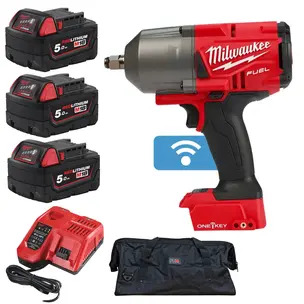 Milwaukee M18ONEFHIWF12-0 One-Key Fuel Brushless High-Torque 1/2" Impact Wrench with Friction Ring Kit - 3 x 5.0ah Batteries