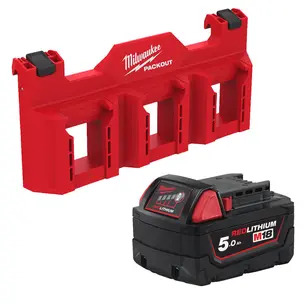 Milwaukee 4932498645 Packout Side Mount M18 Battery Rack & M18B5 18V 5.0Ah RedLithium-Ion Battery