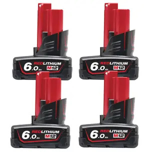 Milwaukee M12B6 12V 6.0Ah RedLithium-Ion Battery - 4 Pack