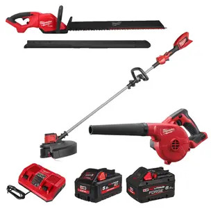 Milwaukee M18 3 Piece Gardening Power Tool Kit - Grass Trimmer, Hedge Trimmer & Blower
