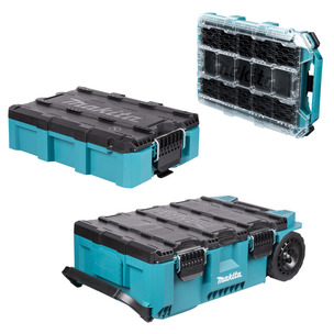 Makita 3 Piece MakTrak Set - Rolling Tool Chest, Medium Toolbox & Low Profile Medium Organiser
