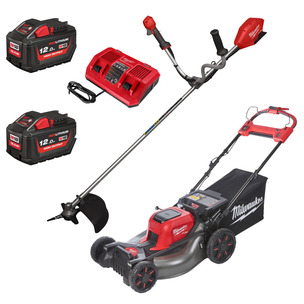 M18F2LM53-0 18v 53cm Lawn Mower & M18FBCU-0 18v Brush Cutter Kit - 2 x 12.0ah High Output Batteries & Dual Bay Rapid Charger