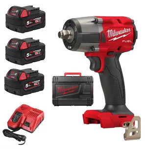 Milwaukee M18FMTIW2F12-503X 18V Fuel GEN2 Mid-Torque 1/2'' Impact Wrench with Friction Ring Kit - 3 x 5.0ah Batteries, Charger & Case