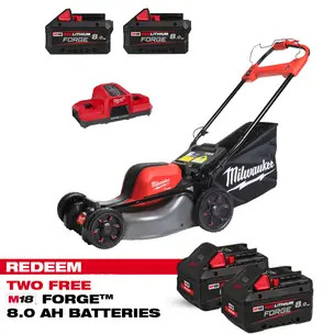 Milwaukee M18F2LM46-802 18v Fuel Dual Battery 46cm Self-Propelled Lawn Mower Kit with Forge Batteries (CLAIM 2 FREE 8.0AH FORGE BATTERIES VIA MILWAUKEE REDEMPTION)
