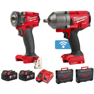 Milwaukee x PTM 1/2" One Key & 3/8" Compact Impact Wrench Bundle - 2 x 5.0Ah Batteries, Charger, 2 x Cases