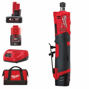 Milwaukee M12FDGS-422B 12V Fuel  Straight Die Grinder Kit (1 x 2.0Ah battery, 1 x 4.0Ah battery, Charger & Toolbag)