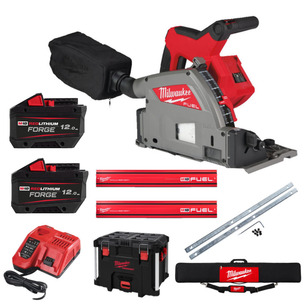 Milwaukee M18FPS55 18v 55mm Plunge Saw With 2 x 12ah Batteries, Charger and Guide Rail Kit