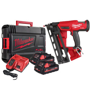 Milwaukee Fuel M18FN16GA-302X 16G Angled Finish Nailer 2-Mode Kit 2 x M18HB3 High Output Batteries 