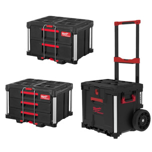Milwaukee 3 Piece Packout Bundle - 4932498651 Packout Rolling Drawer, 4932472130 3 Drawer Tool Box & 4932472129 2 Drawer Tool Box