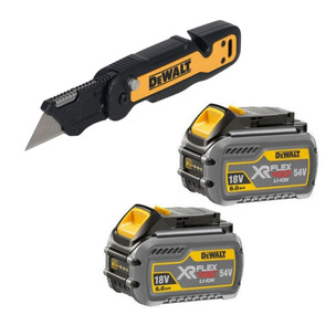 DeWalt DCB546 18V/54V Flexvolt 6.0ah Li-Ion Batteries (Twin Pack) & DWHT10992-0 Folding Fixed Blade Utility Knife