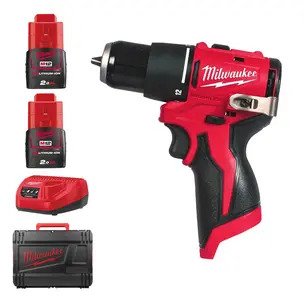 Milwaukee M12BLPDRC-202C 12v Compact Brushless Percussion Drill Kit - 2 x 2.0ah Batteries