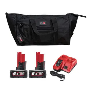 Milwaukee M12 6.0Ah Energy Pack In PTM Bag - 2 x M12B6 6.0Ah Batteries, Fast Charger with PTM Bag