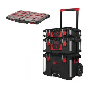 Milwaukee 4932464244 3 Piece PACKOUT Storage System Set & 4932471064 PACKOUT Slim Organiser Case