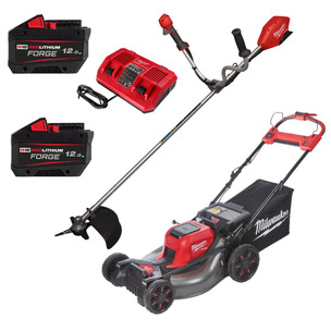 M18F2LM53-0 18v 53cm Lawn Mower & M18FBCU-0 18v Brush Cutter Kit - 2 x 12.0ah Forge Batteries & Dual Bay Rapid Charger