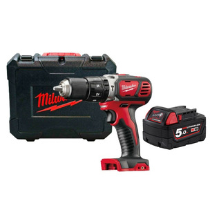 Milwaukee M18BPD-0 18V Li-ion Cordless Compact Combi Percussion Drill with Case & M18B5 5.0Ah Battery 