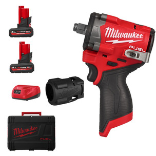 Milwaukee M12FCIWF12G3-502X 12v Fuel 1/2" Compact Impact Wrench Kit - 2 x 5.0ah High Output Batteries & 4932499365 Rubber Sleeve