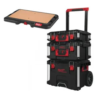 Milwaukee 4932464244 3 Piece PACKOUT Storage System Set & 4932472128 PACKOUT Customisable Work Surface