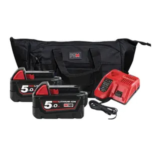 Milwaukee M18 5.0Ah Energy Bundle In PTM Bag - 2 x M18B5 5.0 Ah Batteries, M12-18FC Fast Charger in Bag