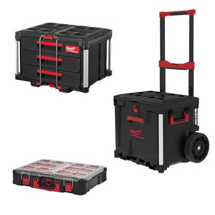 Milwaukee 4932498651 Packout Rolling Drawer, 4932472130 3 Drawer Tool Box & 4932464082 Organiser Case