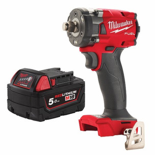 Milwaukee M18FIW2F12-0 18V Fuel 1/2" Compact Impact Wrench with Friction Ring (Body only) & M18B5 5.0Ah Battery 