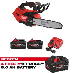 Milwaukee M18FTHCHS30-802 18v Fuel 30cm Top Handle Chainsaw Kit - 2 x 8.0ah Forge Batteries & Charger (CLAIM FREE 8.0AH FORGE BATTERY VIA MILWAUKEE REDEMPTION)