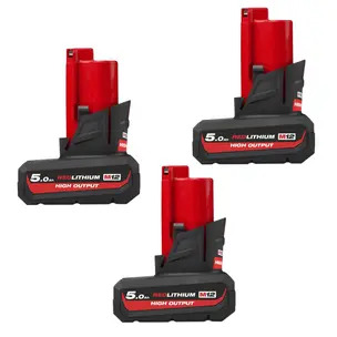Milwaukee M12HB5 12v 5ah High Output Battery - 3 Pack