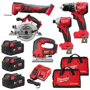 Milwaukee 5 Piece M18 Tool Kit- 3 x 5.0ah Batteries