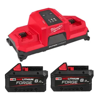 Milwaukee M18MDBSC 18v Mobile Dual Bay Super Charger With 2 x M18FB8 18v Forge 8.0ah Batteries